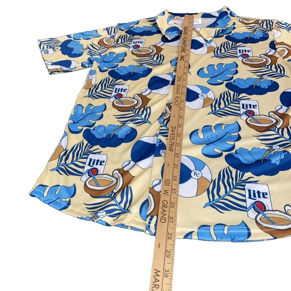 KC Brand Hawaiian Shirt Medium Lite Beer Button Up Polyester Coconuts B-Ball - Picture 6 of 10